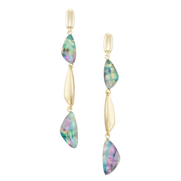 NEW KENDRA SCOTT women's ivy linear earrings in gold lilac abalone